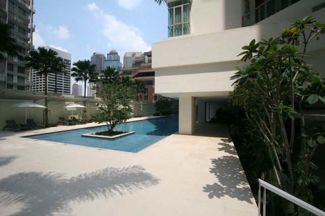 Pool terrace with water feature