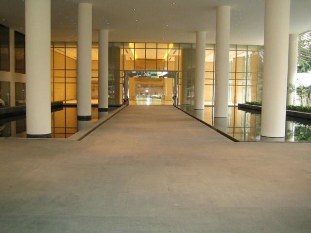 Lobby approach lined with columns