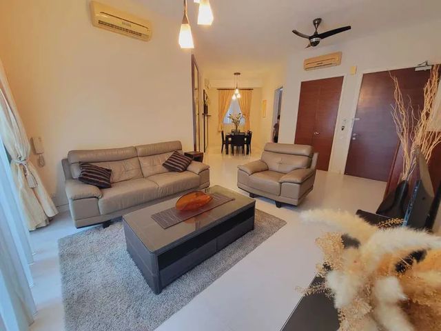 Living room with the dining area beyond