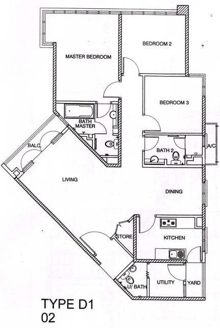 Floor plan of unit 21-02 (type D1)